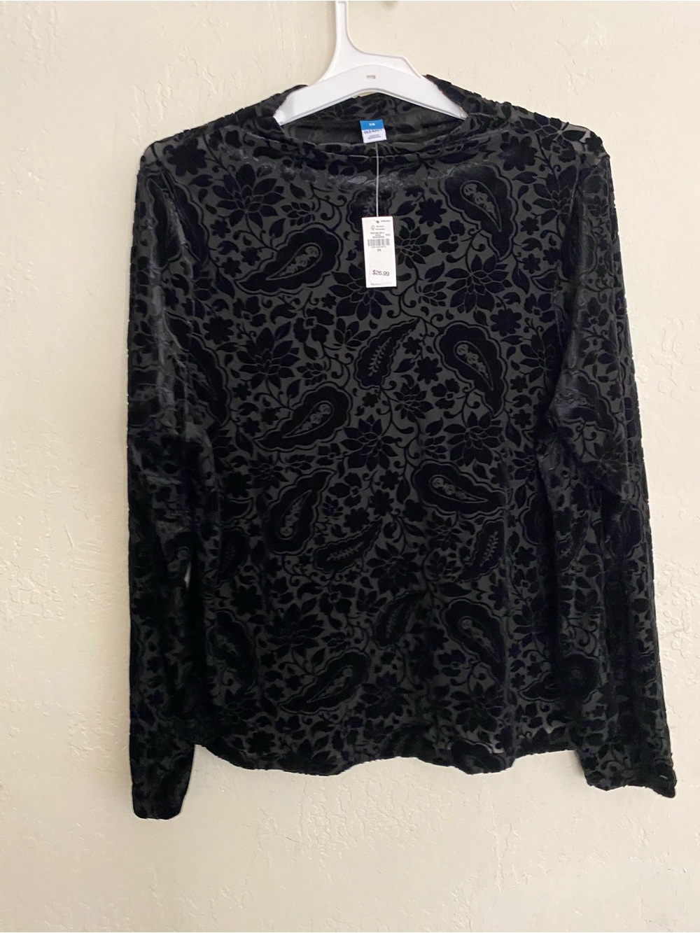 Old Navy Black Burnout Paisley Floral Long Sleeve Top